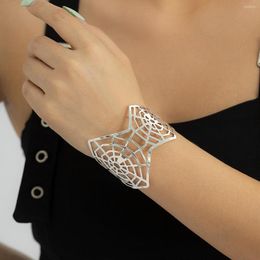 Bangle Halloween Cool Punk Gothic Hollow Spider Web Wide Bangles Bracelet For Women Party Jewellery