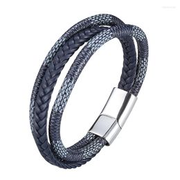 Charm Bracelets Vintage Men's Wrap Bracelet Multilayer Leather Braided Rope Bangles Stainless Steel Magnet Clasp Wrist Band Punk Jewellery