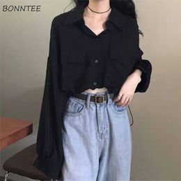 Women's Blouses Shirts Blouses Women Black 2XL Spring Daily Ulzzang Shirt Adult Unisex Elegant Trendy All-match Pockets Leisure Solid Simple Loose 230309