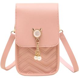 Evening Bags Fashion Women Crossbody Purse Pearl Chain Handbag For Ladies Single Shoulder Female Soft Leather Mobile Phone Bag WalletEvening