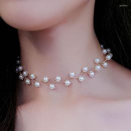 Choker Temperament Elegant Imitation Pearls Necklace Charm Women's Wedding Banquet Short Engagement Jewelry