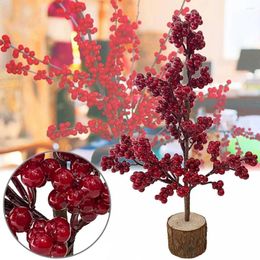 Decorative Flowers Favor Festival Decor Foam Beans Pography Props Artificial Plant Wood Base Red Berries Branches Christmas Berry Tree