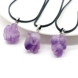 Pendant Necklaces 1PC Irregular Raw Crystal Natural Amethyst Stone Charms Long Rope Chains For Women Jewellery