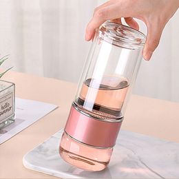 Water Bottles Double Wall Glass Water Bottle With Case Tea Drink Bottle Infuser Tumbler Drinkware Waterbottle Stainless Steel Tea Philtre Cup 230309