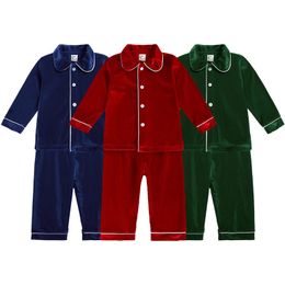 Pajamas 3 Colors Customizing Christmas Pajamas Children's Clothing Winter Warm Velvet Sleepwear For Baby Boys Long Sleeve Kids Outfits 230310