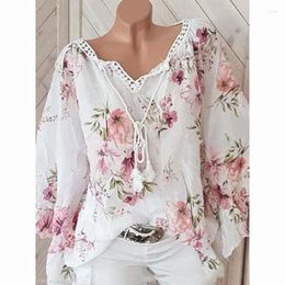 Women's Blouses Large Size Loose Women Blouse 2023 Fall Product Chiffon Shirt Top Fashion V-neck Hollow Long-sleeved