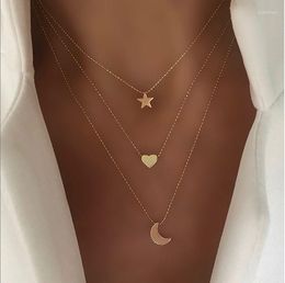 Pendant Necklaces Fashion Gold Star Moon Clavicle Chain Necklace For Women Retro Girl Love Multi-layer Jewellery Party