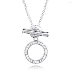 Pendant Necklaces Genuine 925 Sterling Silver Necklace Chain Double Hoop T-bar For Women Fine Jewelery Gift Collier 2023