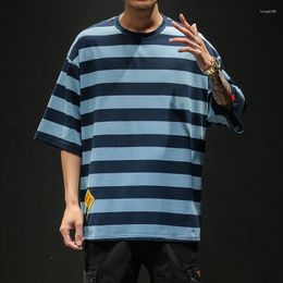 Men's T Shirts Spring Summer High Quality Striped T-Shirt Oversize Harajuku Fashion Cotton 2023 Clothes Male Hip-Hop Casual Street Style Top