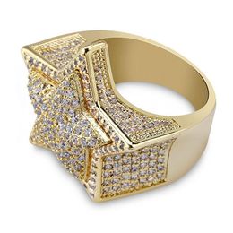 Cluster Rings Men's Hip Hop Rapper CZ Rhinestone Gold Silver Colour Iced Out Bling Star Ring