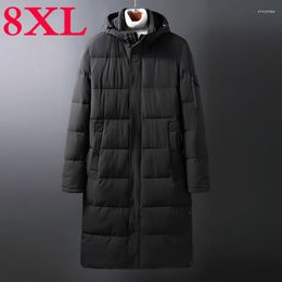 Men's Down 6XL 8XL Plus 5X 10XL Solid Winter Men Parkas Casual X-Long Jacket Thicken Warm Hooded Outwear Coat Windproof Black Grey