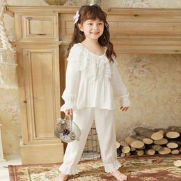 Pajamas Children Girls Lolita Embroidered Lace Pajama Sets.Royal Style TopsPants.Vintage Toddler Kids Lace Pyjamas set.Sleep Loungewear 230310