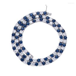 Chains Hip Hop Bling Iced Out Tennis Chain Necklace 1 Row Blue White CZ Stone Link Chokers Necklaces For Women Men Rapper Jewelry