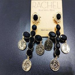 Earings French earrings and ancient coins series Black stone Fashion women's art relief Middle