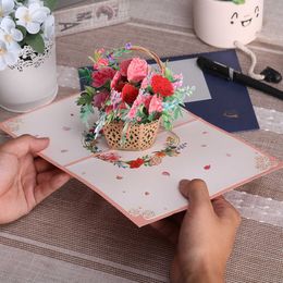 Gift Cards 3D Mothers Day Pop Up Card Thanksgiving Birthday Anniversary Gift 3D Carnations Greeting Cards for Mom Wife Z0310