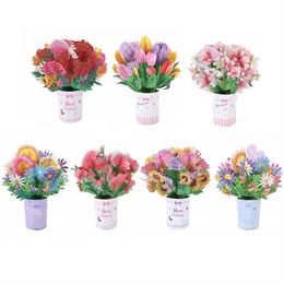 Gift Cards 1PC 3D Pop Up Greeting Card bouquet greeting card Floral Bouquet Gift Cards For Mothers Day Graduation Anniversary Decoration Z0310