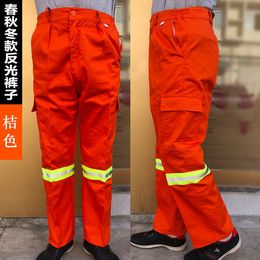 Men's Pants Wear-resistant workout pants orange cotton overalls pants men casual loose HIPHOP pocket Reflective cargo pants for men 230310