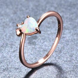 Wedding Rings Simple Fashion Love Heart Ring White Blue Purple Opal Stone Antique Rose Gold Color For Women Promise Jewelry