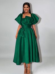 Party Dresses Puff Sleeve Ball Gown Elegant Ladies High Waist Pleated Dark Green Ruffles Shiny Midi Evening Dress 4XL Christmas