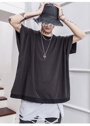 Men's T Shirts Summer Ins Dark Black Medium Length Oversize Loose Drop Shoulder Sleeveless T-shirt Cape CapeMen's