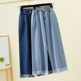 Women's Jeans 118 Summer Tassel Jeans Women Casual Fashion Loose Wide Legs Elastic High Waist Thin Large Size Female Clothing Trousers 230310