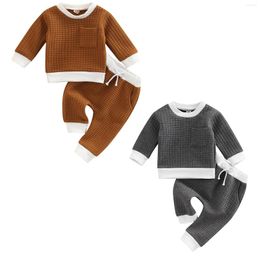 Clothing Sets 2Pcs Spring Born Baby Clothes Set Infant Plaid Jacquard Contrast Long Sleeve Crew Neck Sweatshirt Pants Outfits