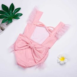 One-Pieces Brand New Little Girls Swimsuit Summer Children Cute Mesh Splicing Bow Decoration Backless Swimwear for Vacation