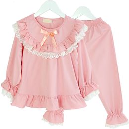 Pyjamas Girl Pyjama Set Kids long-sleeved cotton princess Pyjama Baby girl Lace clothes fashion Children Clothing 2 6 8 10 11Y 230310
