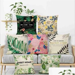 Pillows Rainforest Leaves Africa Tropical Plants Hibiscus Flower Throw Linen Pillow Case Chair Sofa Cushion Er Drop Delivery Baby Ki Dhe7S