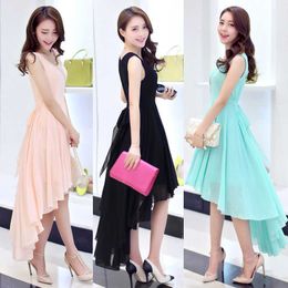 Casual Dresses 2023 Irregular Solid Sleeveless Tank Beach Summer Vestidos Womens Clothing Asymmetric High Low Chiffon xh151 Y2302