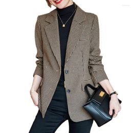 Women's Wool Women Woollen Coat Autumn 2023 Fashion Loose Grid Blazer Outerwear Overcoat Female Coats Ladies Jacket