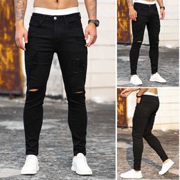 Men's Jeans 2023 New Skinny Mens Black Slim Ripped Stretch Denim Pants Male Jean Solid Color Daily Hip Hop Hole Trousers Men Y2303