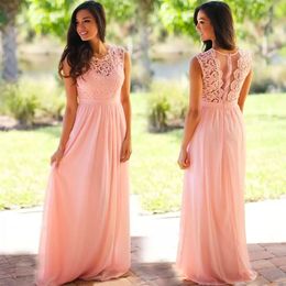 Bridesmaid Dresses Formal O-Neck Gown For Weddings A Line Sleeveless Floor-Length Chiffon Lace Plus Size New Zipper NONE Train
