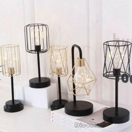 Christmas Decorations Creative Black Retro Industrial LED Light Bulb Geometric Wire Bed Side Battery Table Lamp