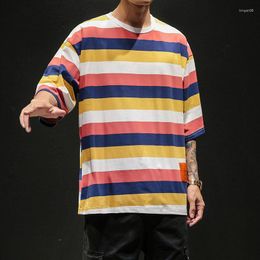 Men's T Shirts Summer Short Sleeve Casual Oversize T-Shirt Harajuku Comfortable Versatile Cotton Clothes Simple Hip-Hop Striped Streetwear