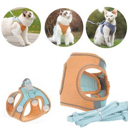 Cat Collars Leads Dog Harness Vest With Walking Lead Leash Adjustable Puppy Kitten Collar Cotton Soft For Small Medium Dogs Chihuahua 230309