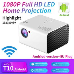 Projectors T10 Projector 1080P Full HD Portable Andriod TV Projector with Speaker HiFi Stereo Smart Video Projectors Home Theater R230306