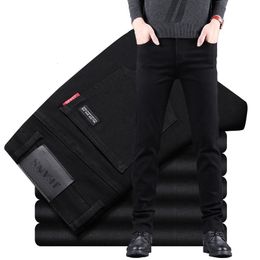Mens Jeans Cotton Denim Pants Business Casual Elasticity Oversized Classic Style Trousers Clothing Male Black Blue 230310