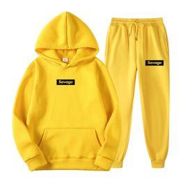 Mens Tracksuits Savage Men Women Tracksuit Hoodies Casual Long Sleeve Pullover Pants Suit Fleece Hooded Sportswear Two Piece Sets 230310