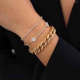 Charm Bracelets Trendy Alloy Zircon Chains Multi-Layer Stacked Wear Flower Bracelet Jewellery For Women Punk Hip Hop Minimalist Party