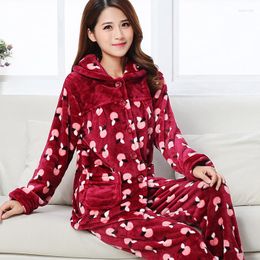 Women's Sleepwear Girls Winter Warm Women Flannel Pajamas Adult Coral Fleece Long Sleeves Homewear Students Casual Nightgown D-2049