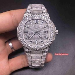 Popular Men's Iced Diamonds Watches Big Diamond Bezel Watch Silver Diamond Face Full Diamond Strap Automatic Mechanical Wrist302T