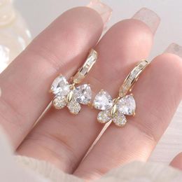 Hoop Earrings 2023 Korean Trend Pearl Pendant Gold Color Luxury Zircon Bow For Women's Fashion Jewelry Party Accessorie