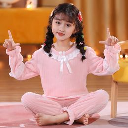 Pyjamas Thick Flannel Pyjamas Set for Girls Homewear Warm Kids Girl Pijama Loungewear Coral Fleece 3-12T Students Tracksuit Nightwear 230310