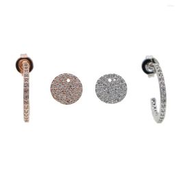 Hoop Earrings Women Layered Earring Jewelry Micro Pave White CZ Cute Coin Shape Circle Charm Two Way Used Lovely Gift