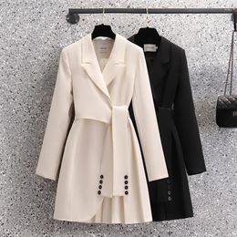 Casual Dresses Women Elegant Long Sleeve Dress Office Blazer Solid White Black Spring Autumn Slim Suit Outfits OL Business