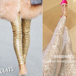 Women's Pants Capris Autumn Winter Sequin Glitter Women 34 Leggings Gold Party Club Dance Stage Pants Warm Trousers Pencil Bottoms 230310