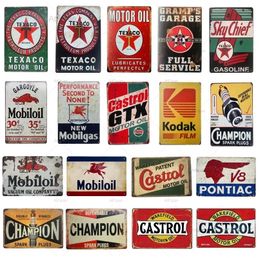 Vintage Gas Oil Metal Tin Signs Mobiloil Metal Art Poster Champion Garage Wall Stickers Plaque Plate Club Retro Painting Wall Decor Personalized Art Decor 30X20 w01