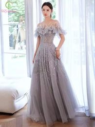Party Dresses SSYFashion Luxury Long Evening Dress Boat Neck Glittering Sequins Beading Aline Formal Gowns for Women Vestidos De Noche 230310