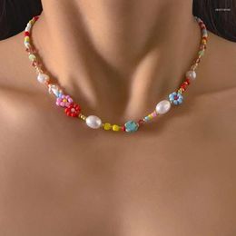 Choker Chokers Boho Colourful Flowers Bead Collar Necklace For Women Pearl Crystal Gravel Seed Beaded Summer Fashion Design Y2K JewelryChoker